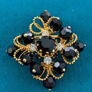 Swarovski Black & Gold Brooch, New with Tag